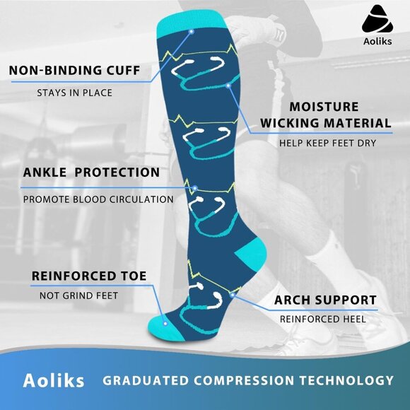 Medical Compression Socks for Women & Men, Support Knee High Socks for Running,N - Picture 4 of 7
